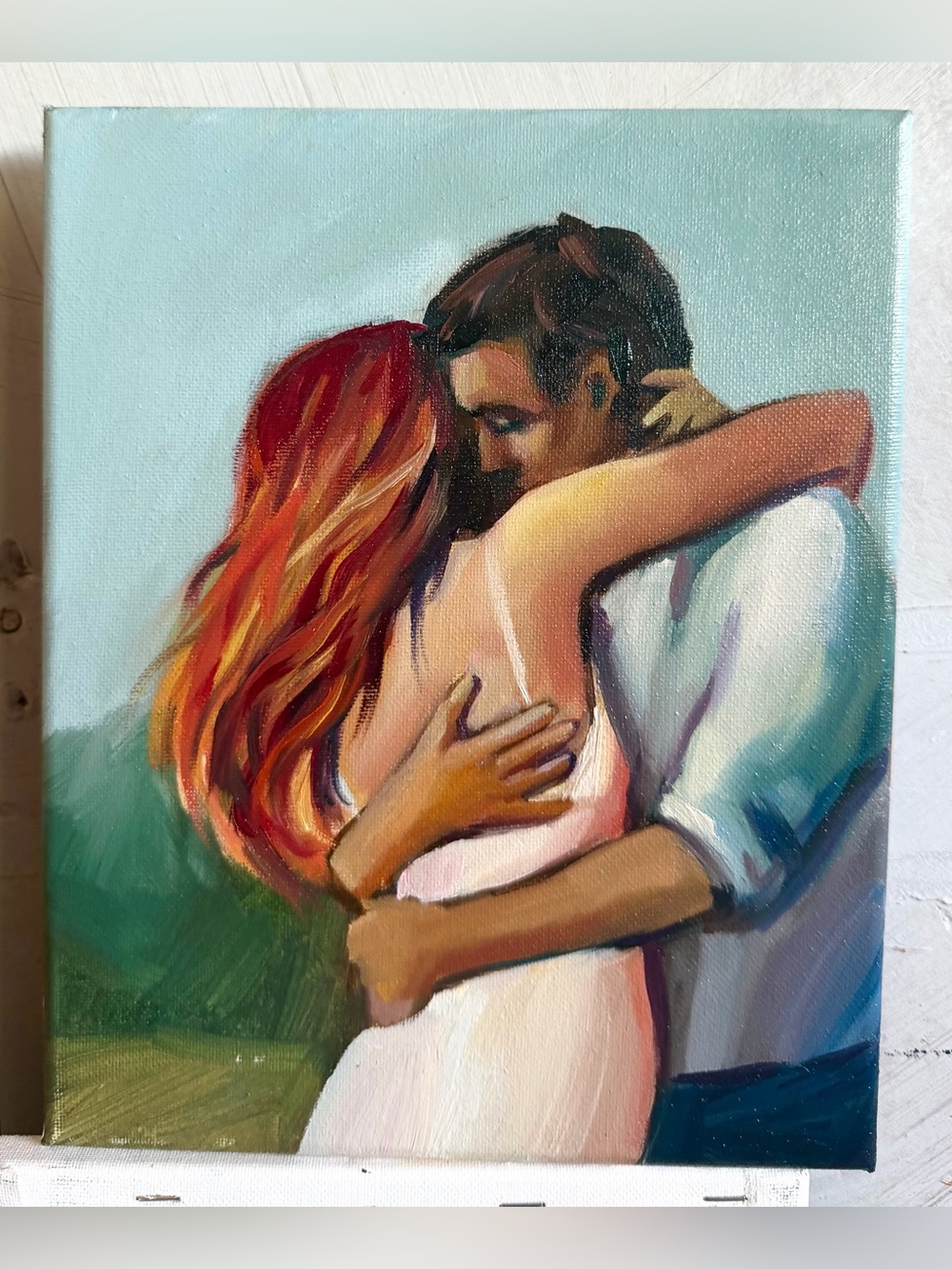 In Your Arms — Original Romantic Couple Oil Painting, 8 × 10 Inches